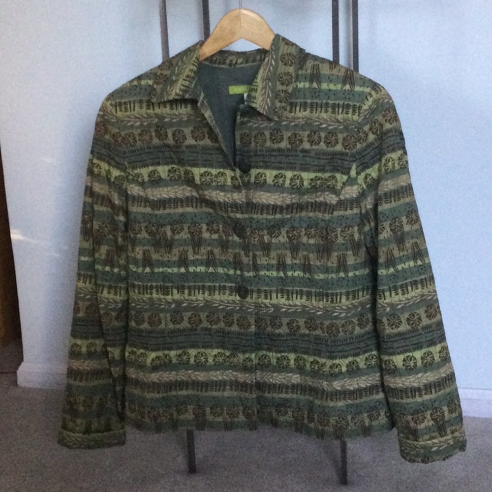 Sigrid Olson fun jacket in grey blue green hues